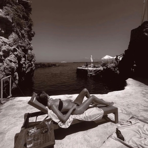 Sommer Swim Medium black bikini set strapless bandeau knot side tie string - Picture 3 of 12